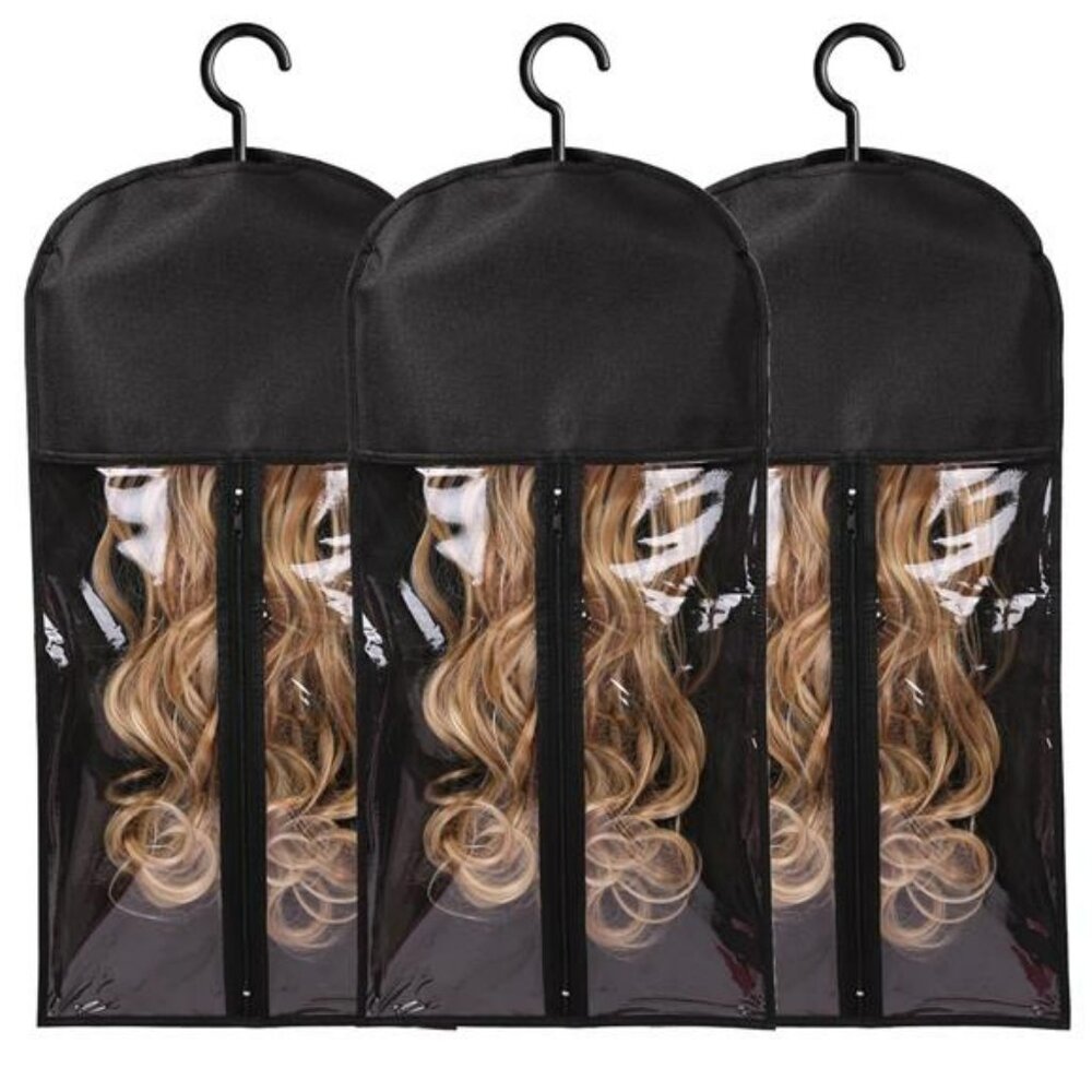 Hair Extension Wig Storage Bags with Hanger Set of 3 Dust Proof Closet Organizer
